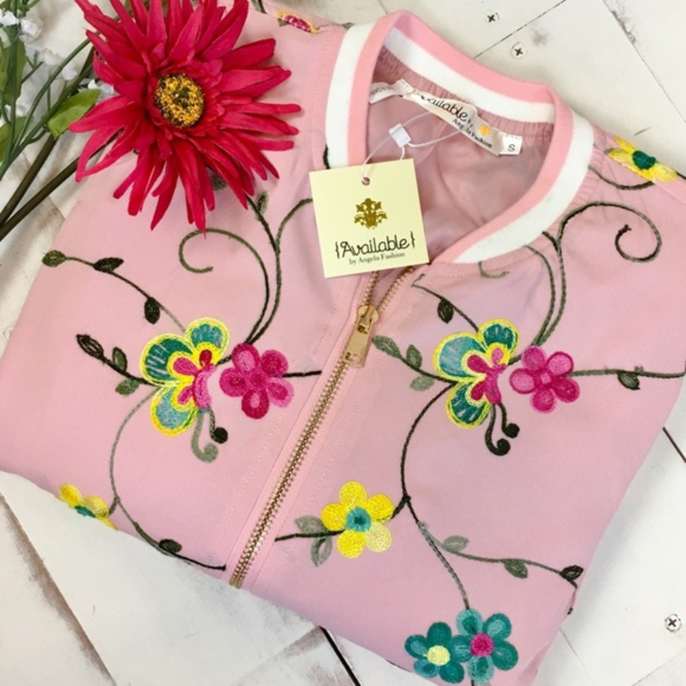 Floral Embroidered Yellow Bomber Jacket - Picture 8 of 8